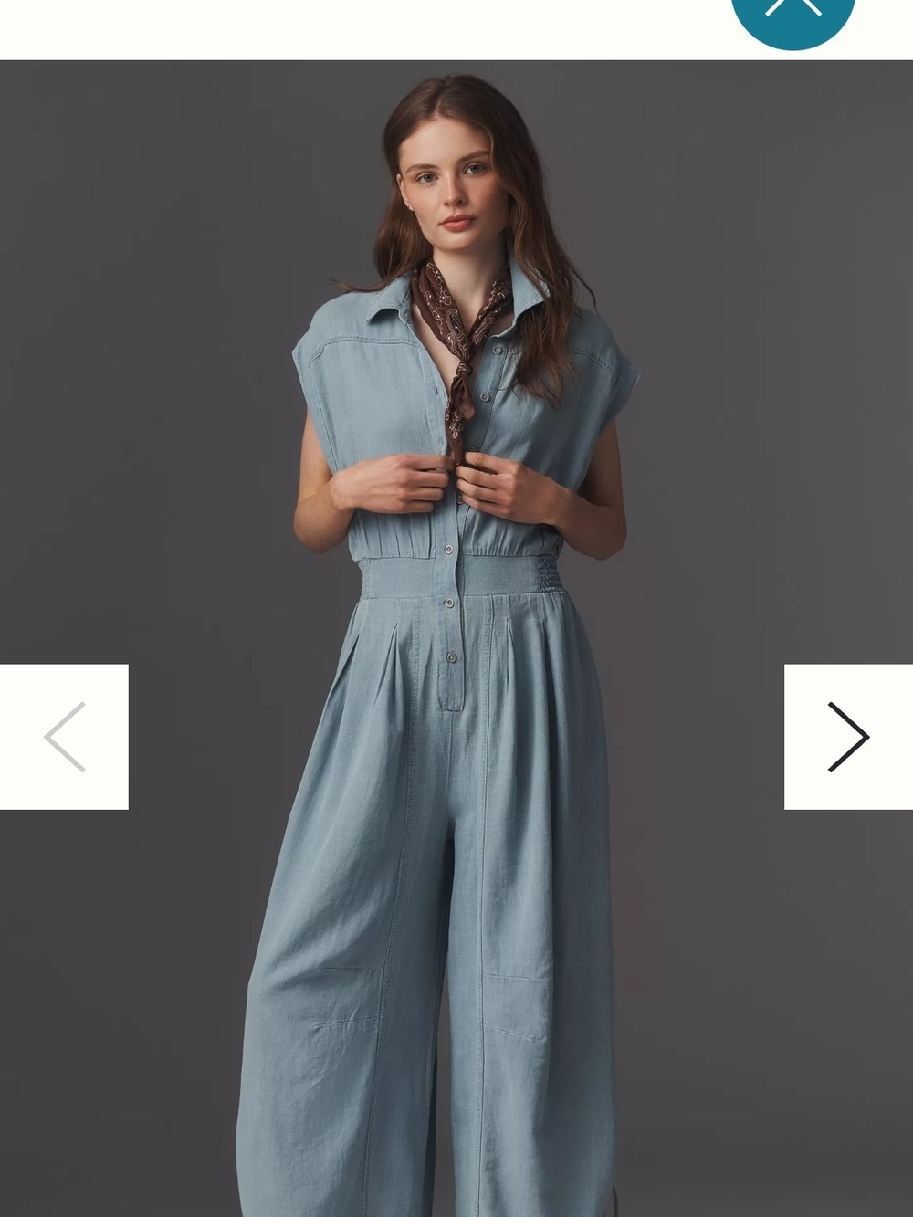 Anthropologie Light Blue Button-Front Wide-Leg Jumpsuit